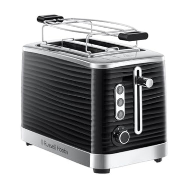 Russell Hobbs Inspire 2-slice toaster in black with high-quality high-gloss finish (extra-wide toasting slots, including bun warmer, 6 browning levels + defrost & reheat function) 24371-56 on sale